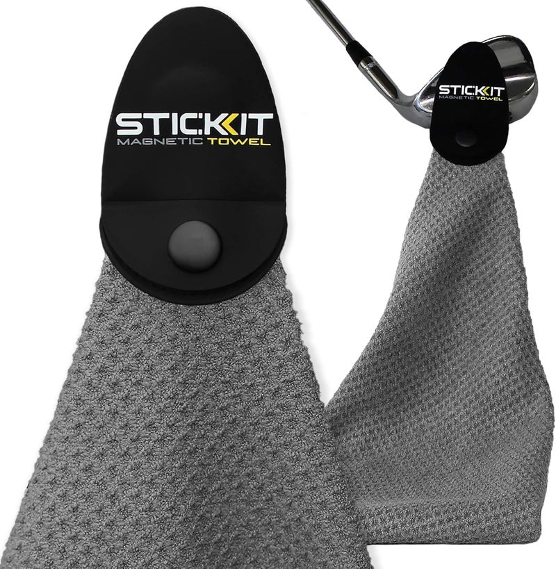 Stick It Magnetic Towel, Gray | Top-Tier Microfiber Golf Towel with Deep Waffle Pockets | Industrial Strength Magnet for Strong Hold to Golf Carts or Clubs - Image 1
